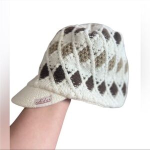 Adidas Women's White and Brown Knit Beanie Brimmer Hat